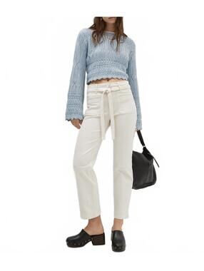 Mango Bow Straight Leg Ankle Jeans Ecru Off White NWT Size 8